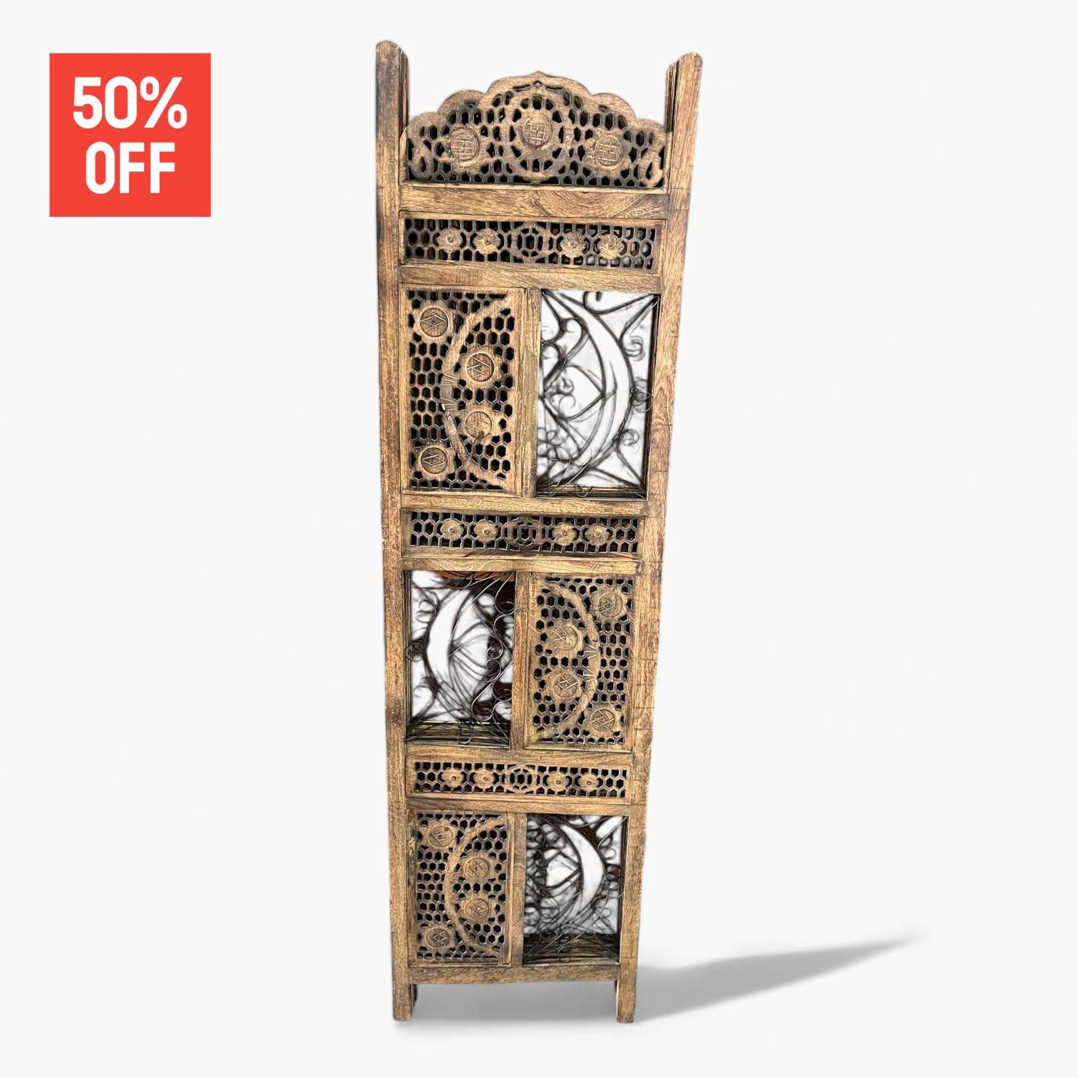 Biombo decorativo asiático abierto en forma semicircular