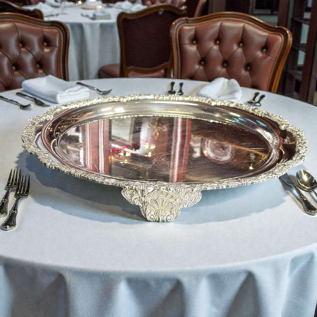 Centro de mesa de metal plateado 46 cm elegante - Cositas Antiguas – La Guadaña, Anticuarios Online en Jerez , vender antigüedades, muebles antiguos