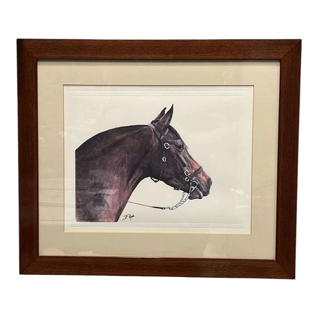 Cuadro retrato ecuestre firmado por F. Ayala con marco de madera.