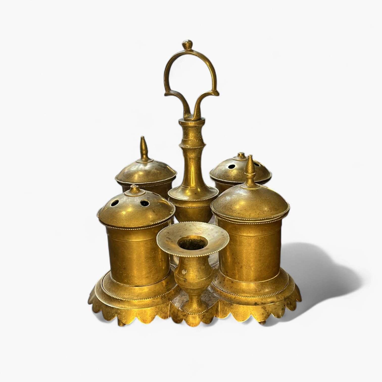 Escribanía antigua de bronce con tapas originales