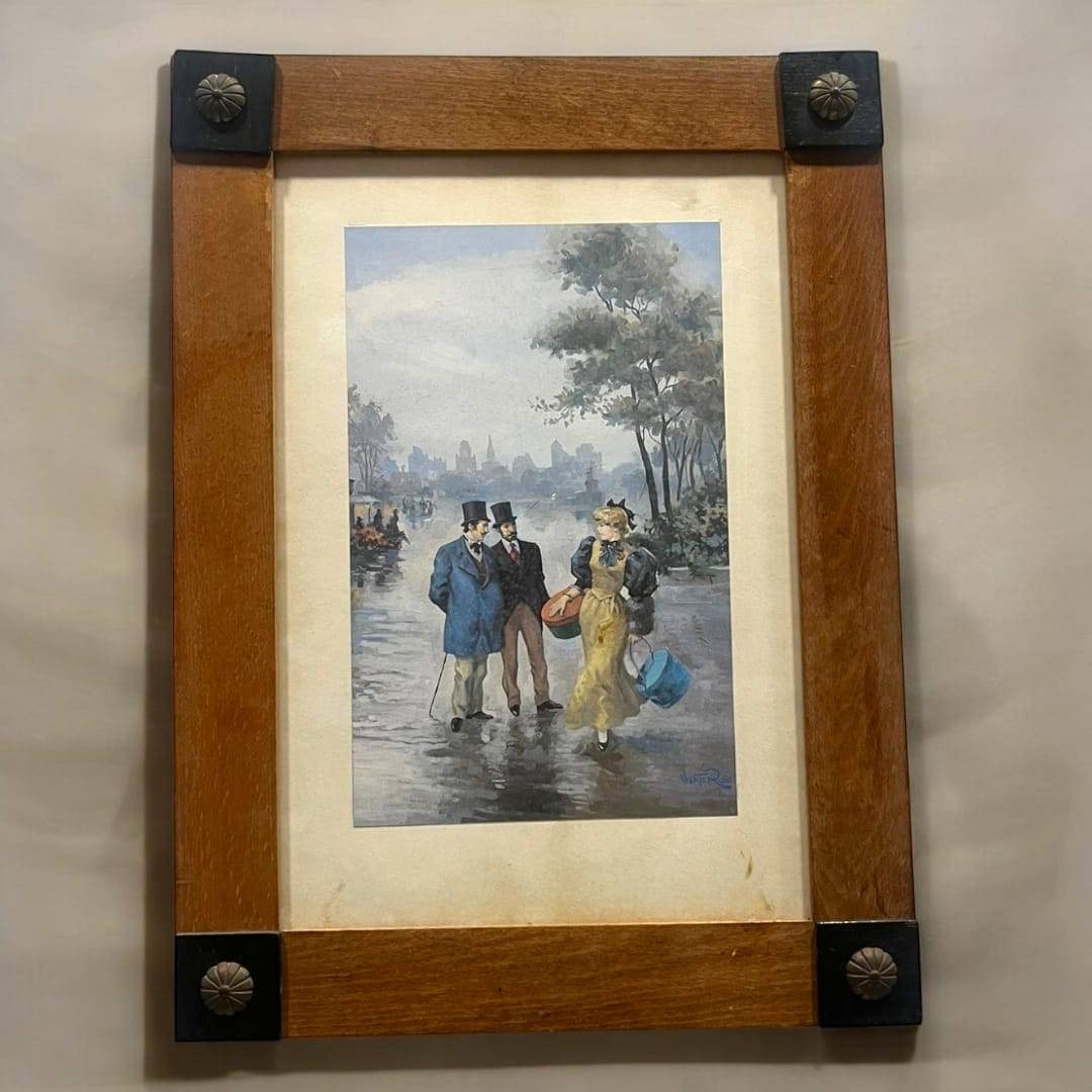 Porta llaves madera - París Nostalgia con marco decorativo y escena romántica parisina, ideal para decoración vintage en el hogar.