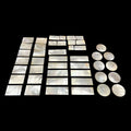 Conjunto de fichas de nácar chinas antiguas de la Dinastía Qing, rectangulares y redondas, usadas como decoración histórica de lujo.