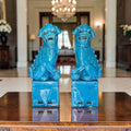 Leones Fu cerámica china azul turquesa 24 cm en decoración de hogar