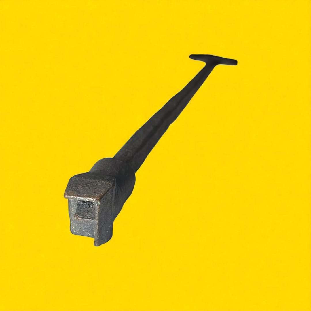 Marcador de tonelero antiguo en hierro forjado con forma de letra F.