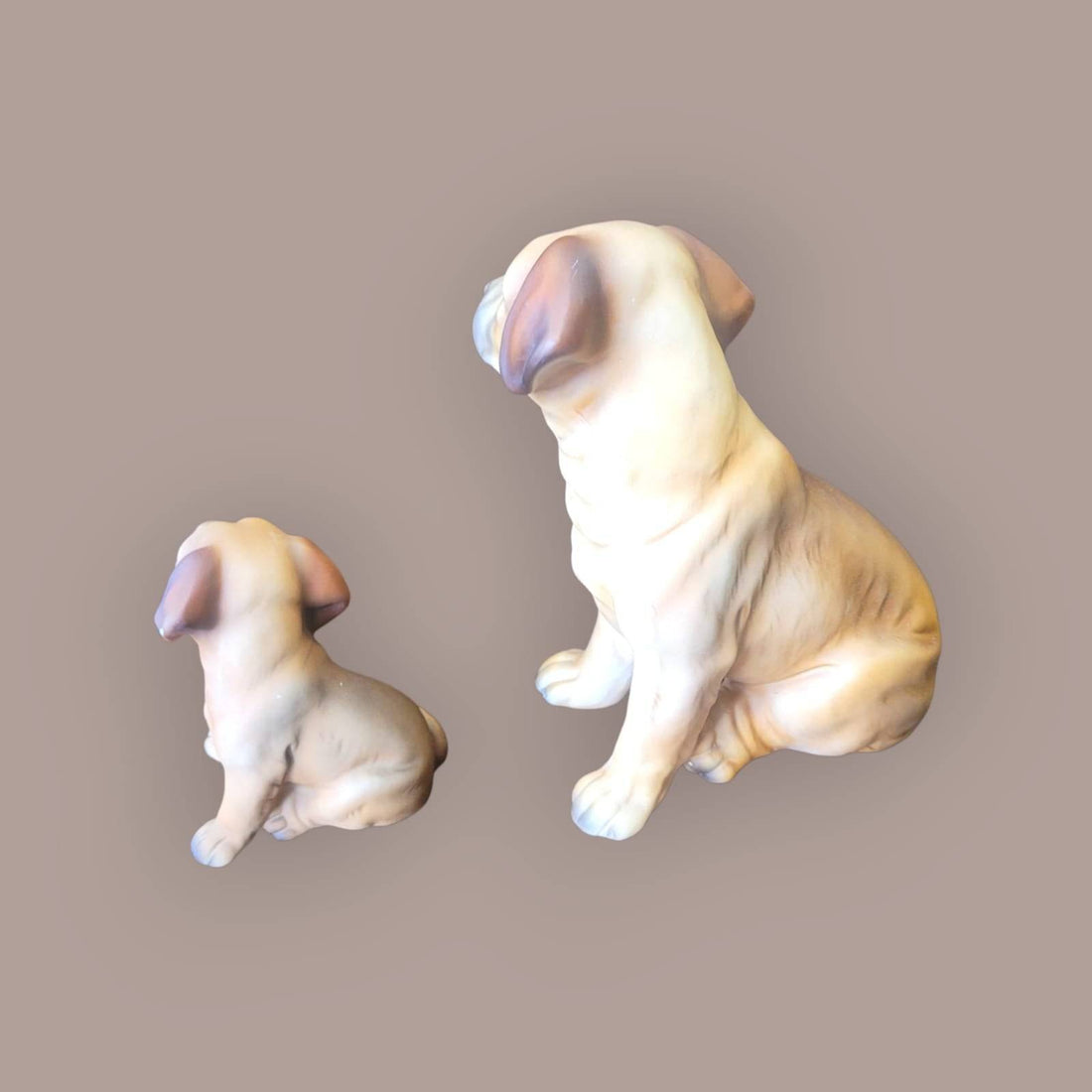 Figura Jack Russell Terrier - Porcelana Realista de madre e hijo en biscuit, estilo vintage. Ideal para decoración de hogar o colección canina.