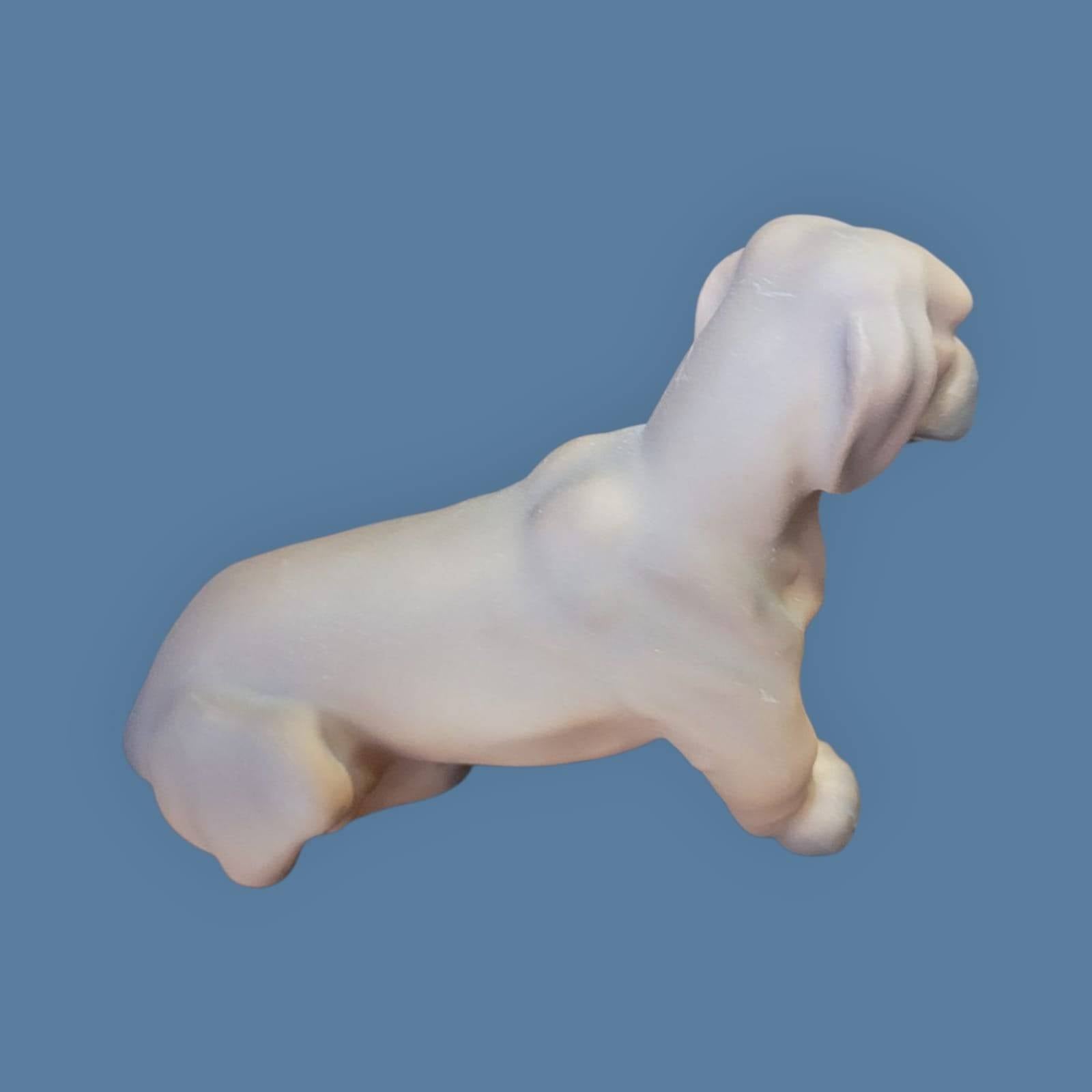 Figura antigua de perro salchicha en biscuit, porcelana alemana años 50, vista trasera. Ideal para decoración retro en el hogar.