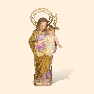 Imagen frontal de San José de Olot en pasta de madera policromada