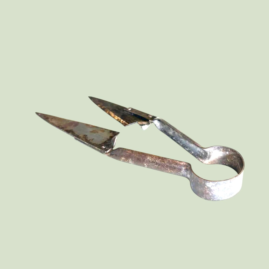 Vista frontal de tijeras de esquilar antiguas vintage