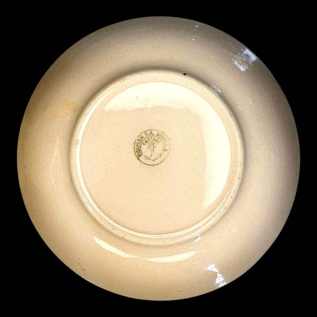 Base de plato de cerámica Pickman con sello original de la Cartuja de Sevilla. Parte inferior del Tu y Yo de Cerámica Pickman Clásico para Desayunos.