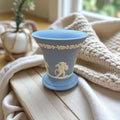 Jarrón Wedgwood azul jaspeado con relieve estilo clásico único en entorno hogareño, junto a ventana y decoración natural en Home & Garden.