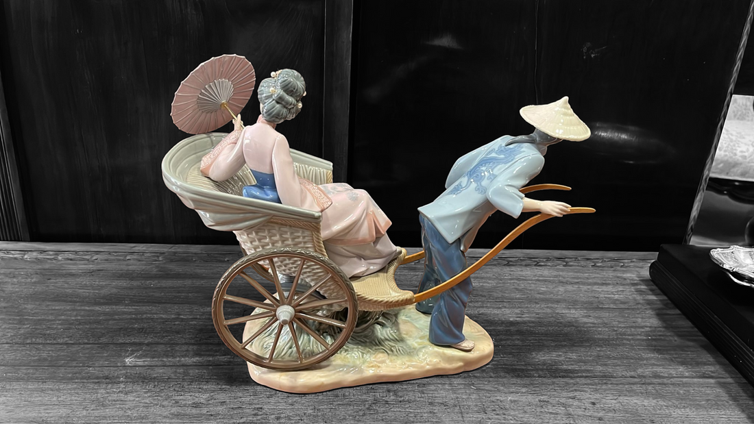 Figura de porcelana Lladró Paseo en China con geisha en rickshaw, detalles pintados a mano. Decoración elegante para el hogar. Envío gratis.