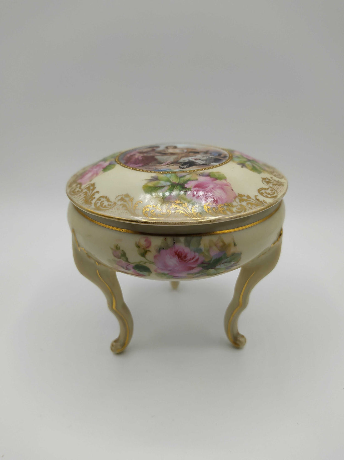 Polvera de Porcelana Francesa Pintada a Mano | Elegancia Antigüa