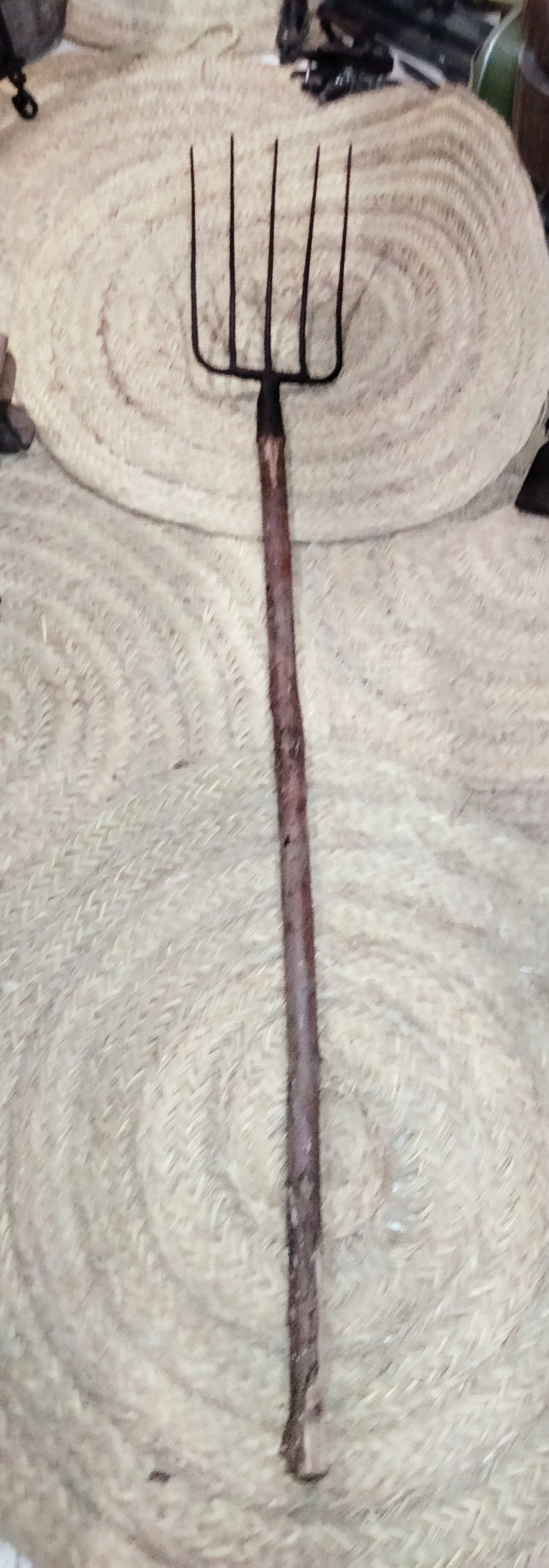  Vista frontal del Chimbiri antiguo, una herramienta icónica del trabajo agrícola.